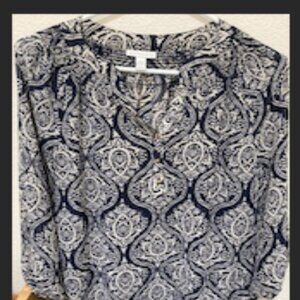 Charter Club navy damask tunic top L